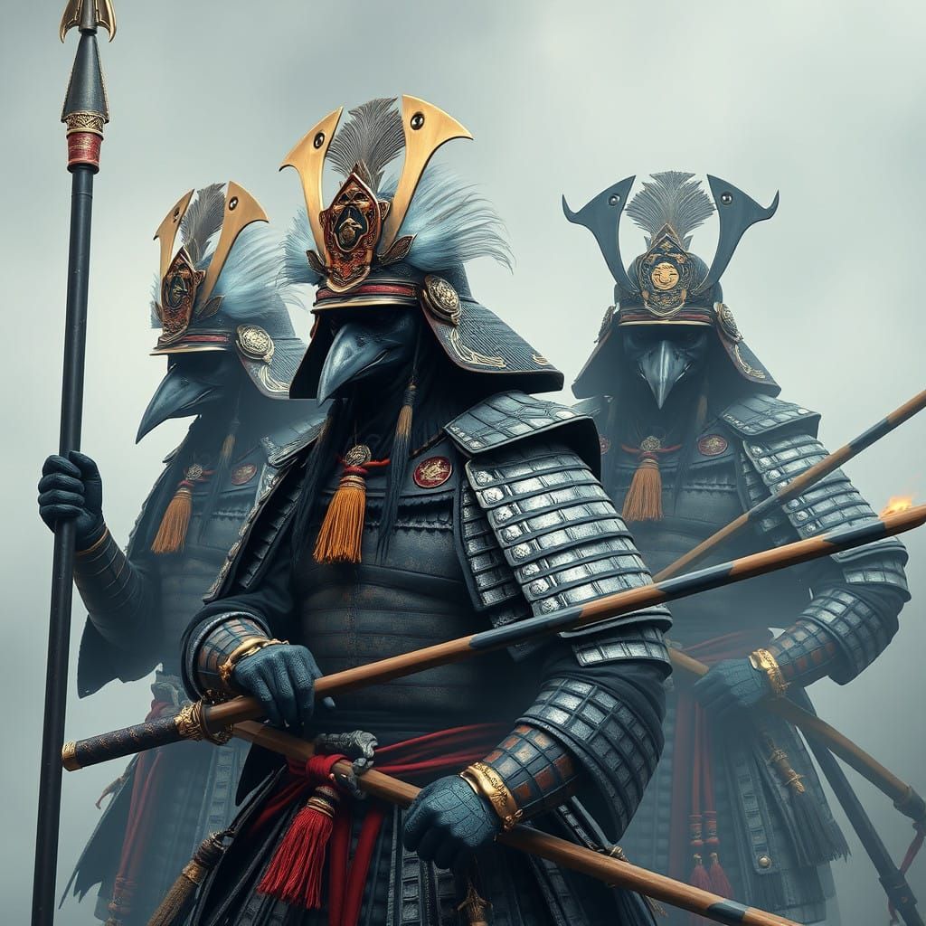 Crow People in Majestic Samurai Armour