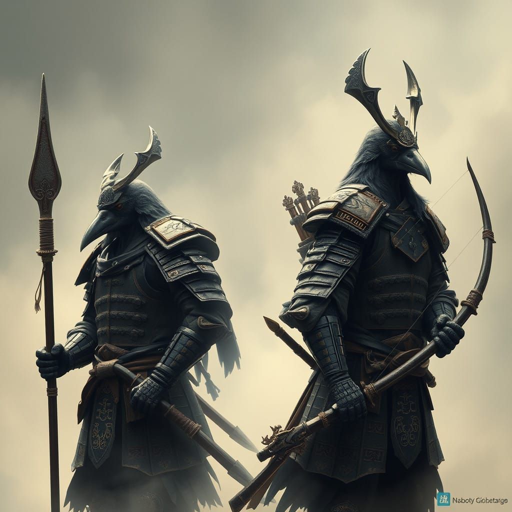 Mysterious Crow Samurai in Ancient Armor