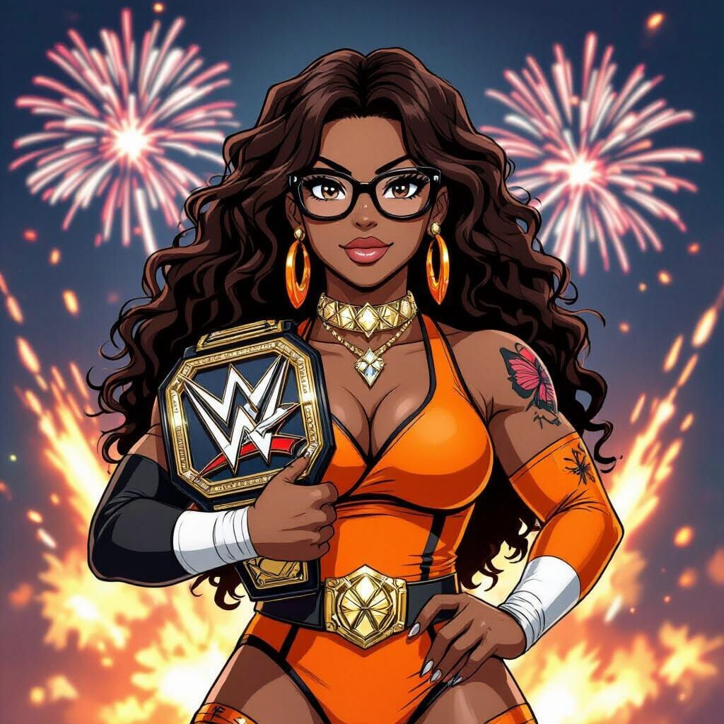 Powerful Black Anime Wrestler Holds Championship Title