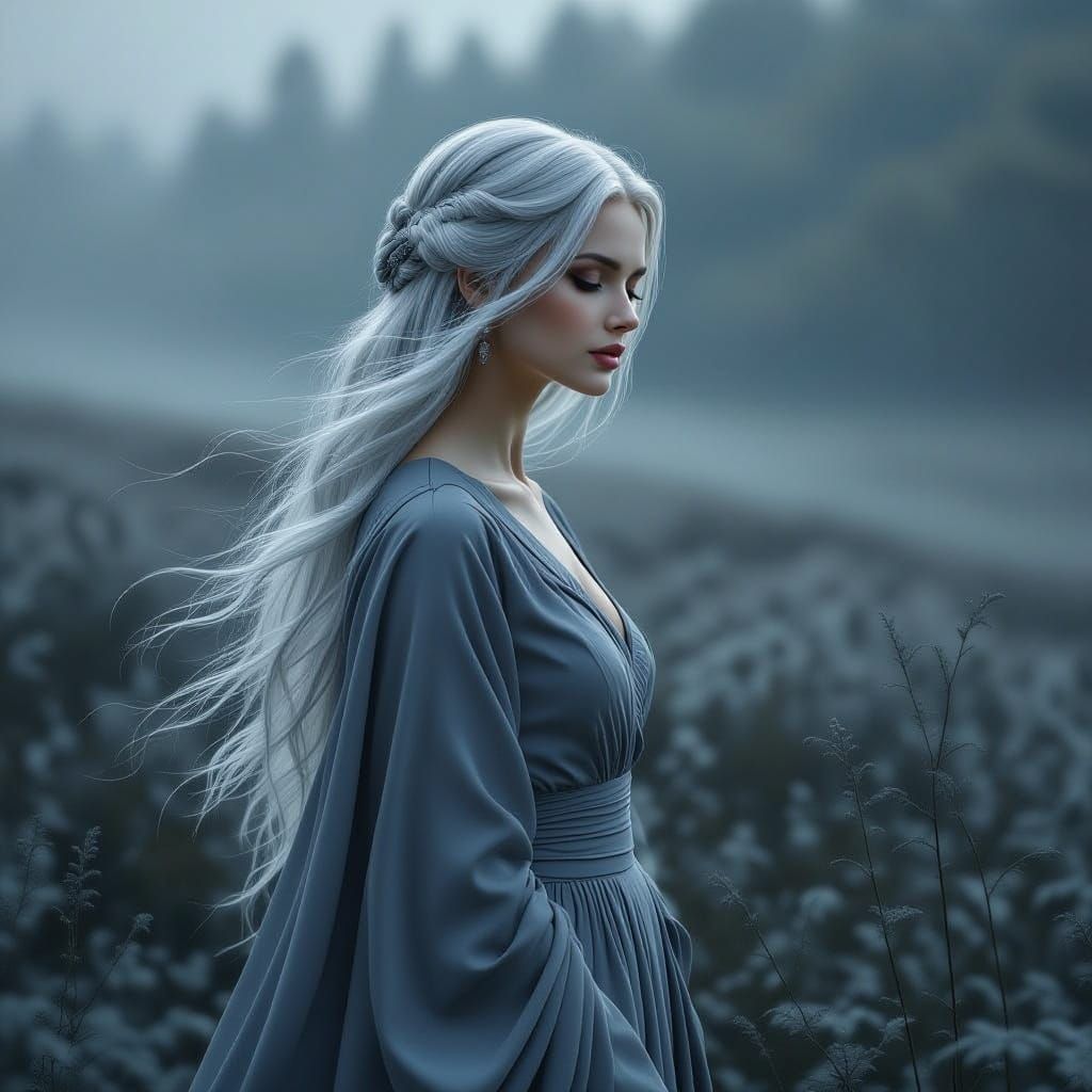 Ethereal Woman in Grey Dreamscape