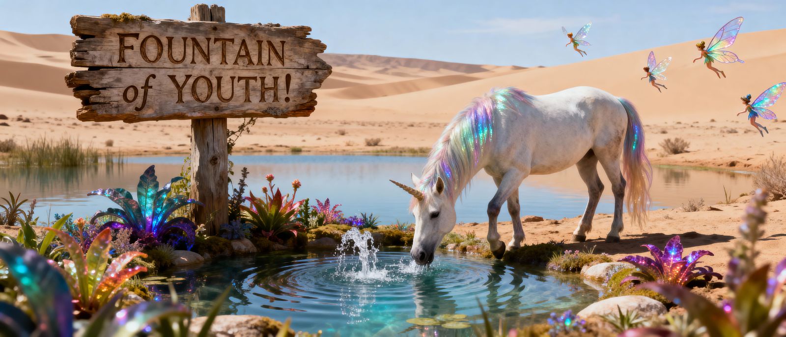 Magical Oasis Spring with Unicorn and Fairies