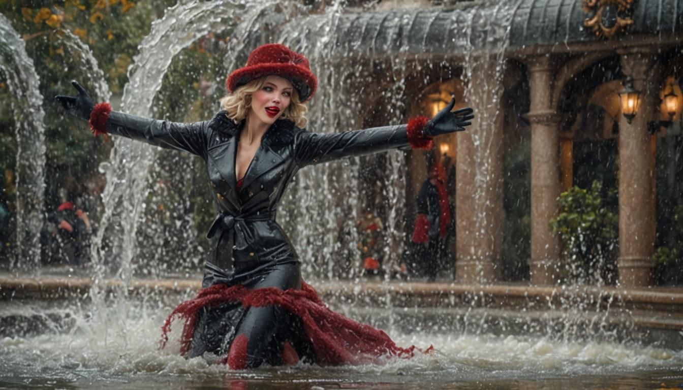 Glamorous Woman in Fountain, Photorealistic Detailed Matte P...