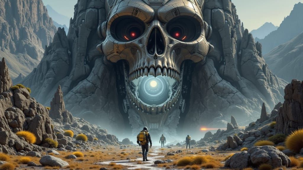 Alien Skull Artifact with Ancient Tech on Barren Planet