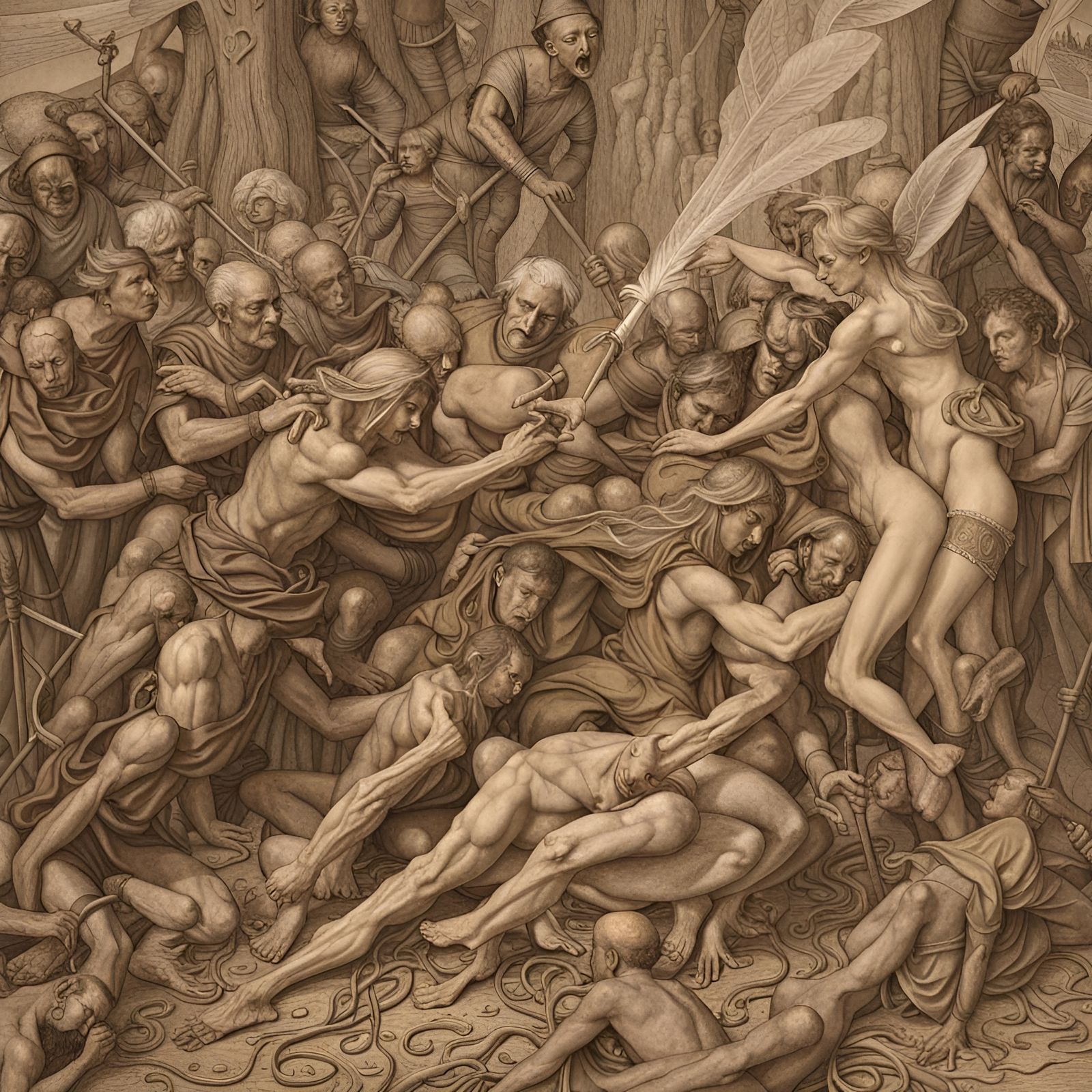 Elven Sacrifice as Pastiglia Relief Close-Up