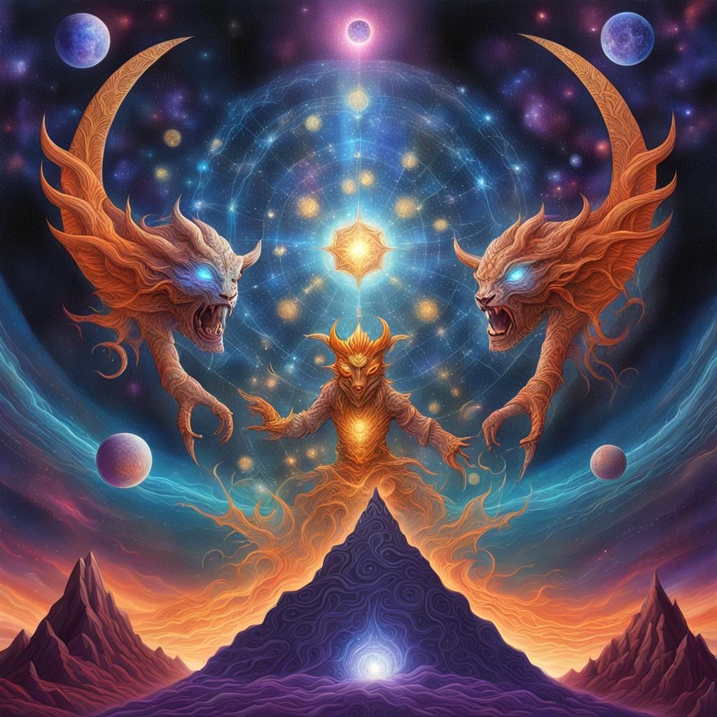 God vs Devil: Cosmic Astral Illustration