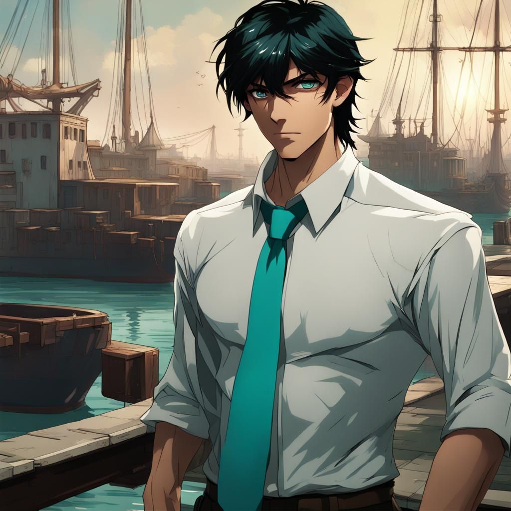 Hyperdetailed Anime Man at the Port