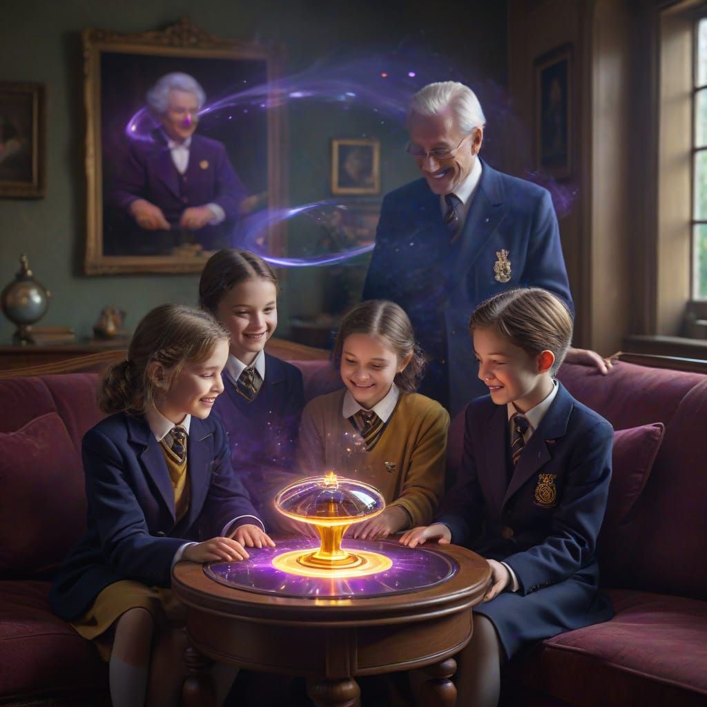 Children Spinning Fortune Telling Top in Royal Navy and Gold...