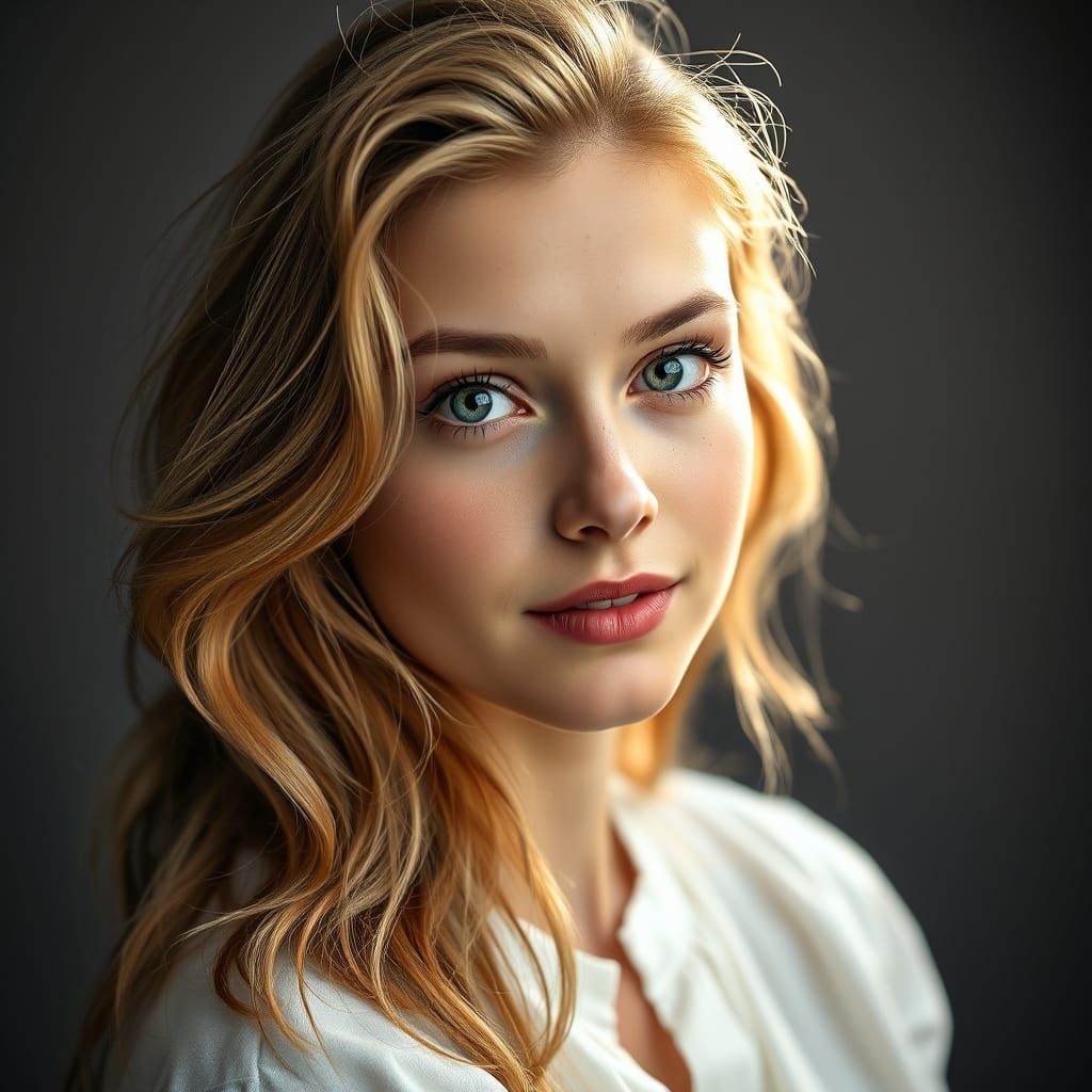 Photorealistic studio portrait.