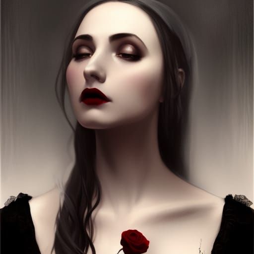 Eerie Gothic Portrait of Sad Woman with Roses