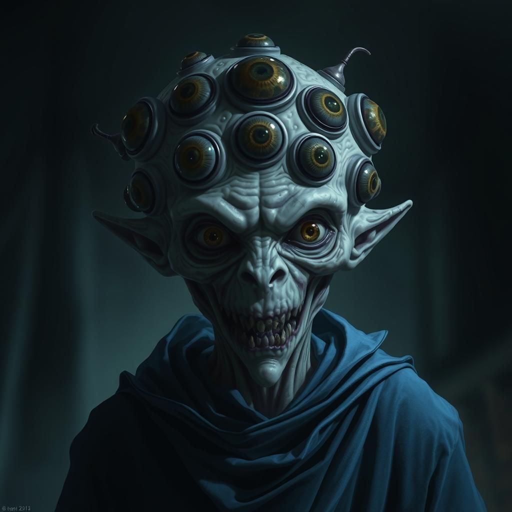 Creepy Multi-Eyed Creature in Horror Art Style