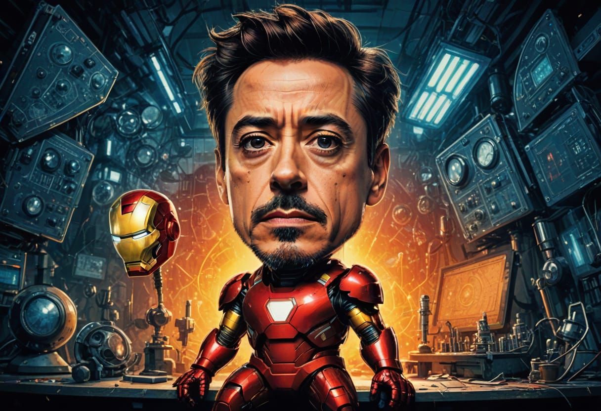 Exaggerated Iron Man Caricature With Tiny Helmet