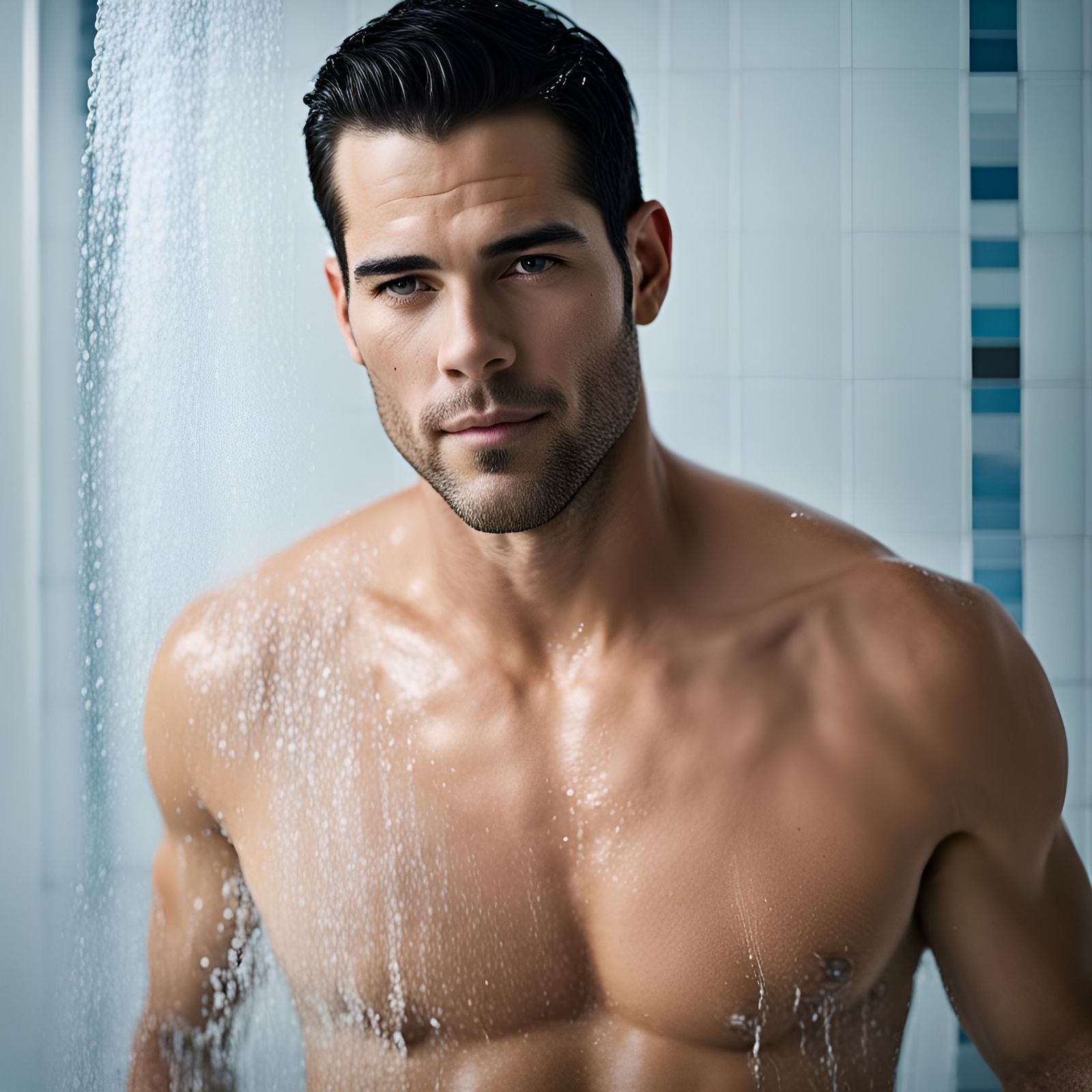 Portrait of a Man Emerging from Shower