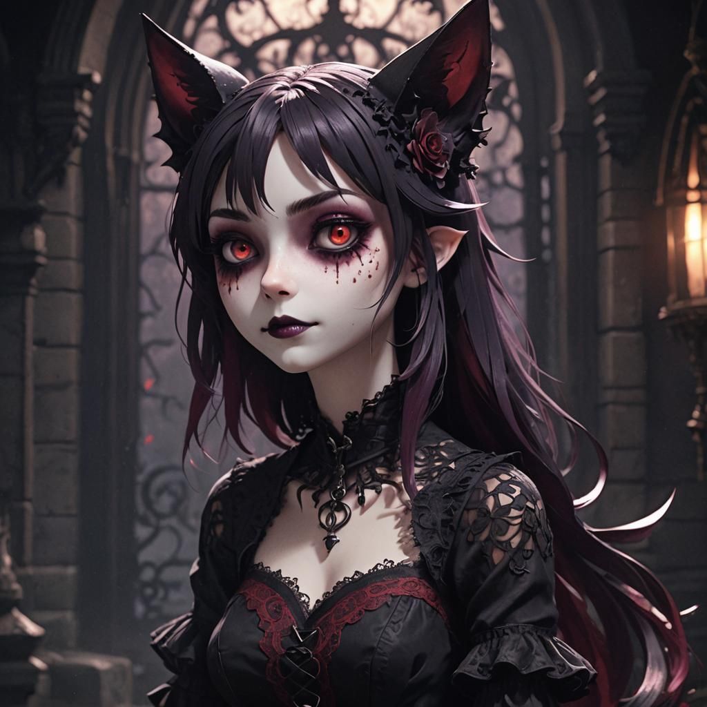Gothic Anime Catgirl in Burtonesque 3D Animation