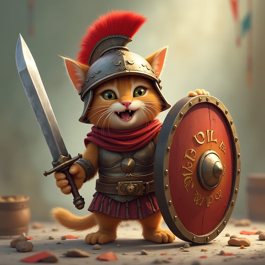 Whiskered Cat as a Gladiator: 'CLAWDIATOR'