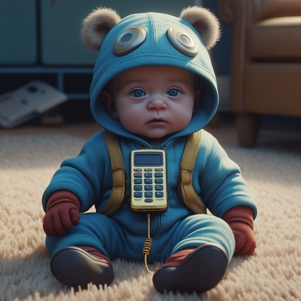 Chubby Baby Discovers Vintage Phone in Dreamlike Scene