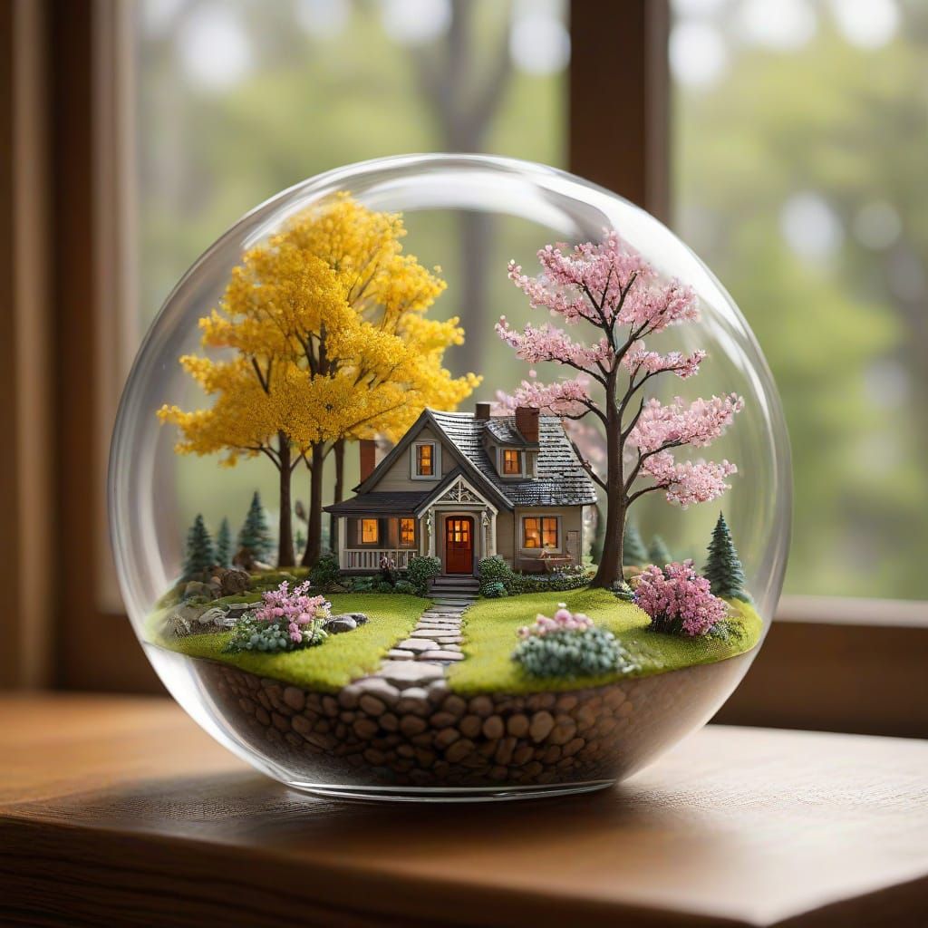 Miniature Sunny World Inside Glass Paperweight