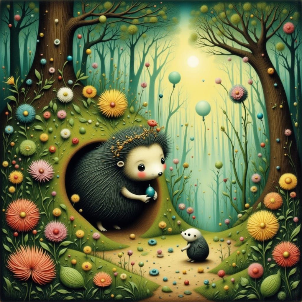 Whimsical Hedgehog in Enchanted Forest