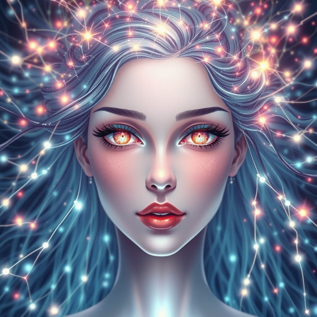 Ethereal Digital Goddess in Vibrant Anime Style