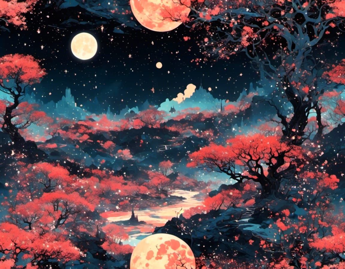 Fantastical Dreamscape Landscape at Night
