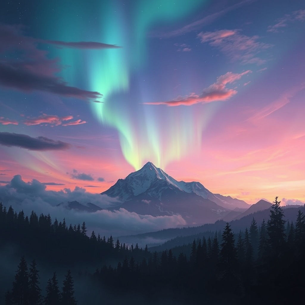 Mystical Twilight Landscape with Aurora Borealis