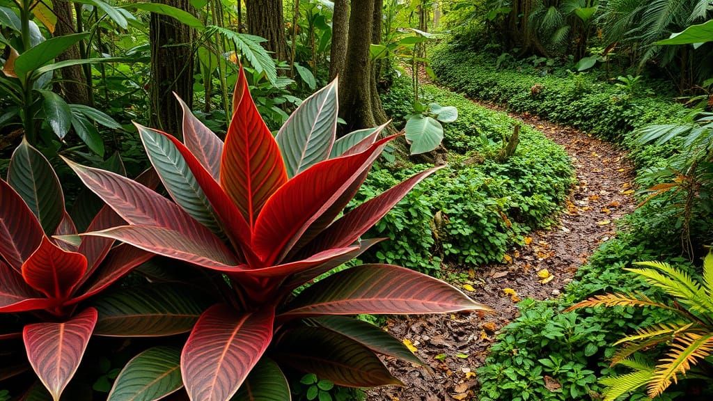 Vibrant Exotic Plant Blooms in Tropical Forest