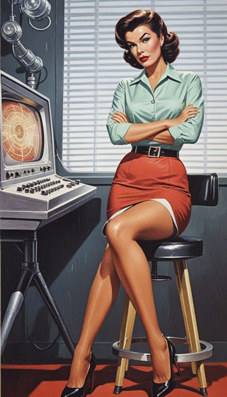 Retro Sci-Fi Pinup Girl Battling Monster Poster Art