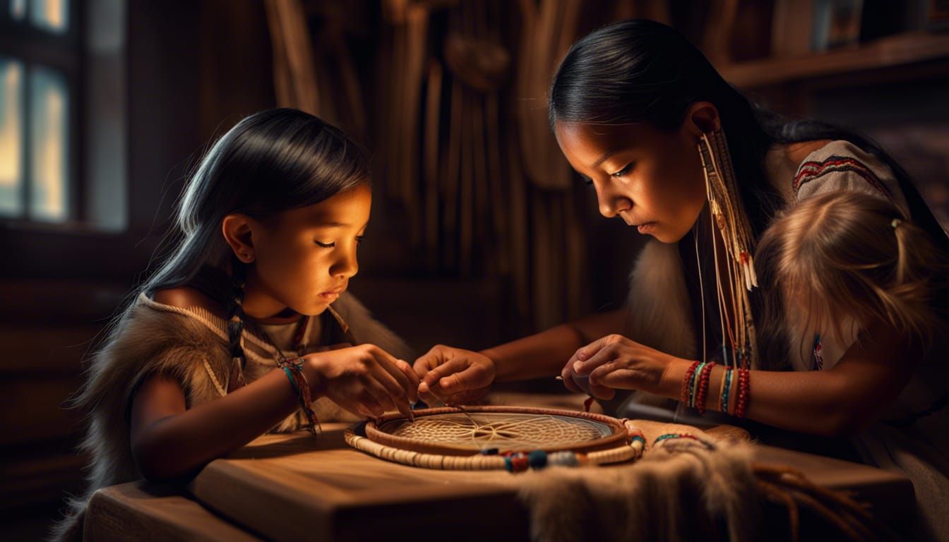 Native American Mother Teaches Dreamcatcher Art