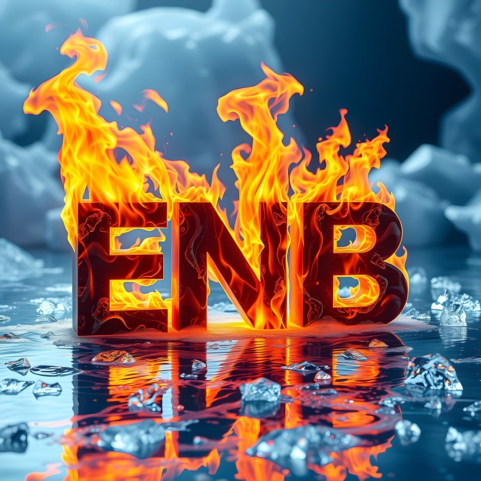 Fiery ENB Letters Amidst Futuristic Icy Waters