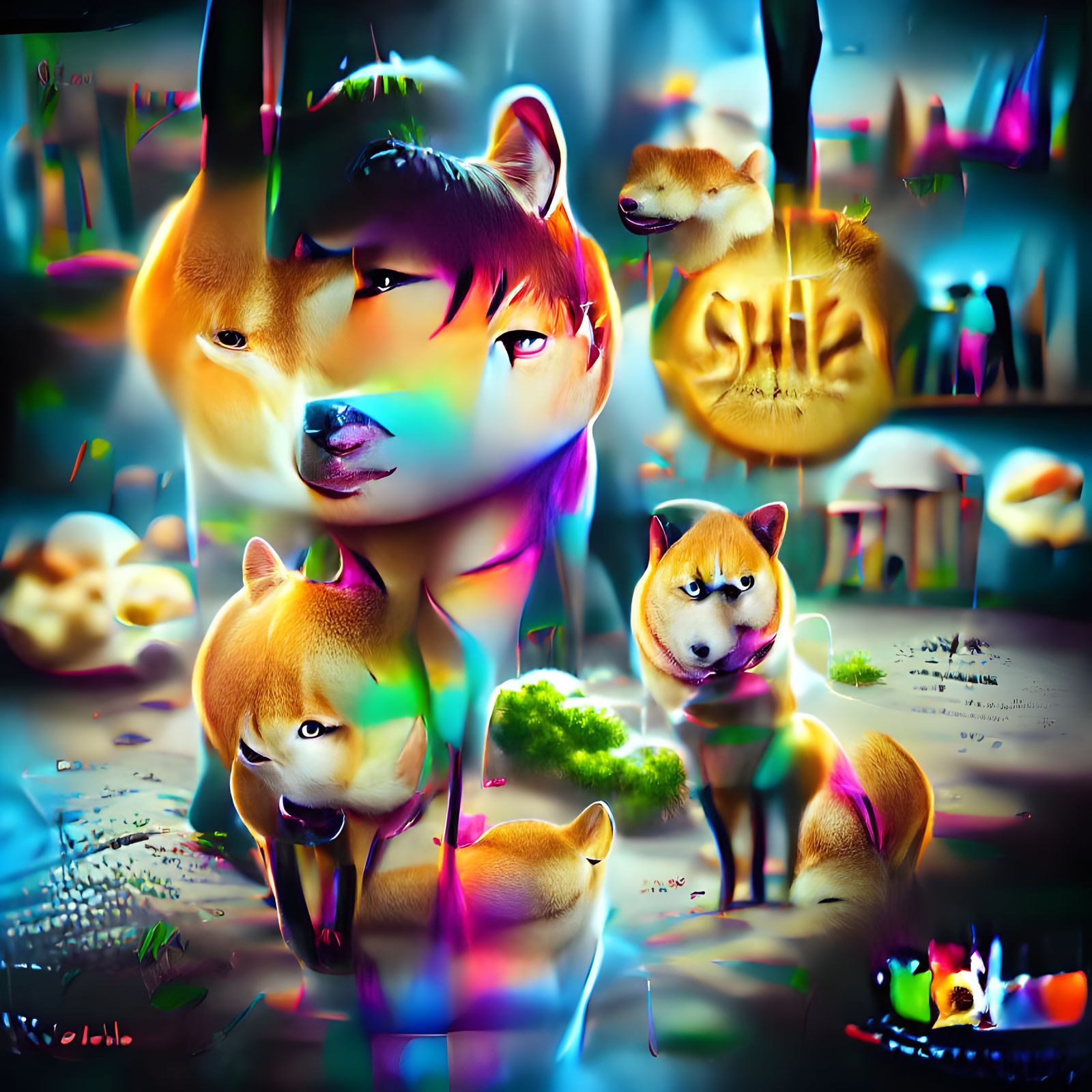 Colorful Anime Shiba Inu Concept Art