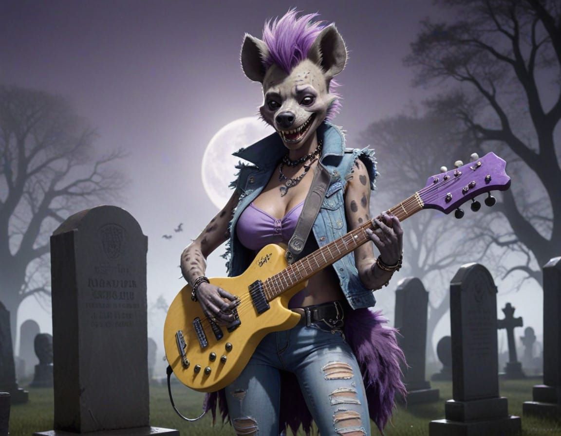 Furry Rockstar in Midnight Graveyard