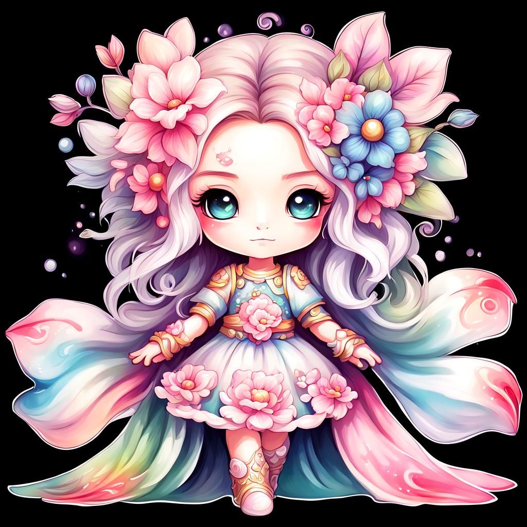 Fantasy Flower Chibi in Oil Painted Airbrush Style