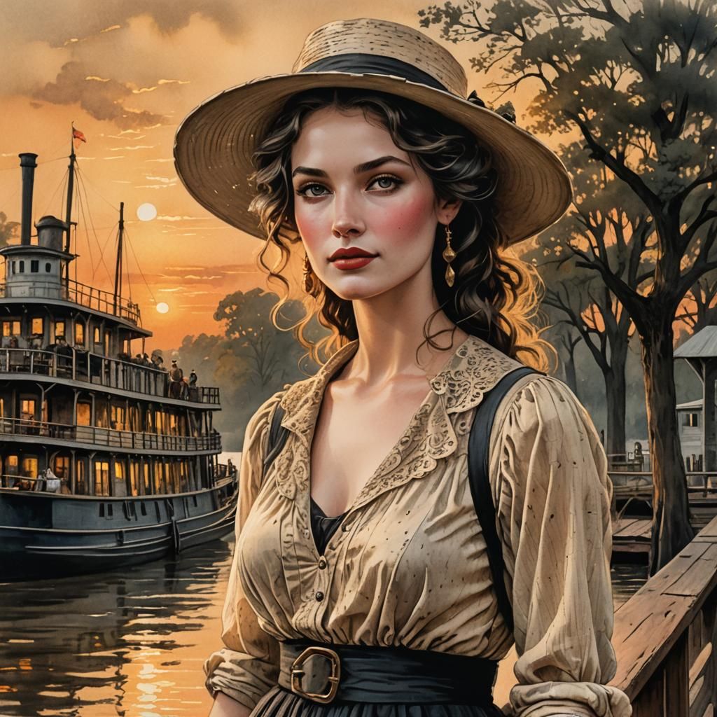 Vintage Femme Fatale on Mississippi Riverboat