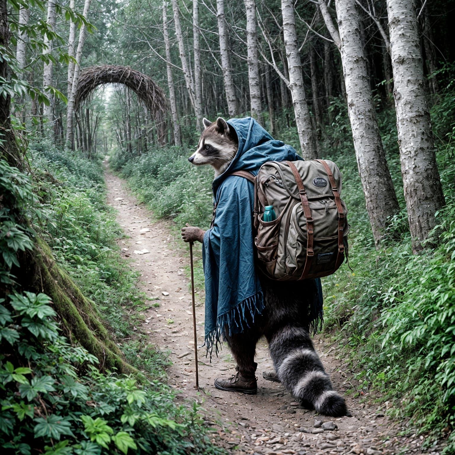 Mysterious Forest Wanderer in a Hauntingly Beautiful Landsca...