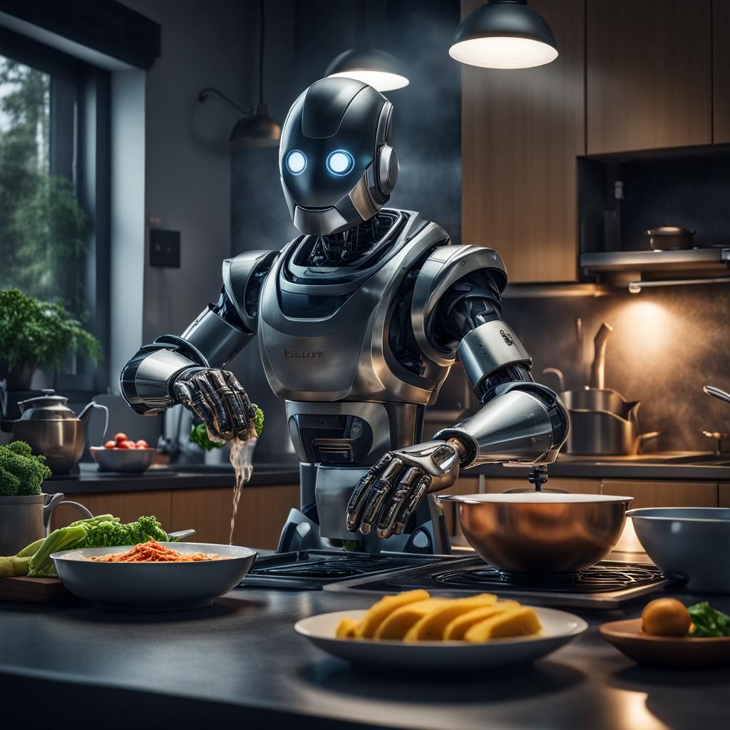 Hyperrealistic AI Robot Doing Housework