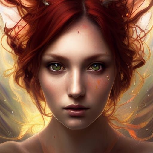 Fiery Butterfly Woman Portrait in Detailed Splash Art