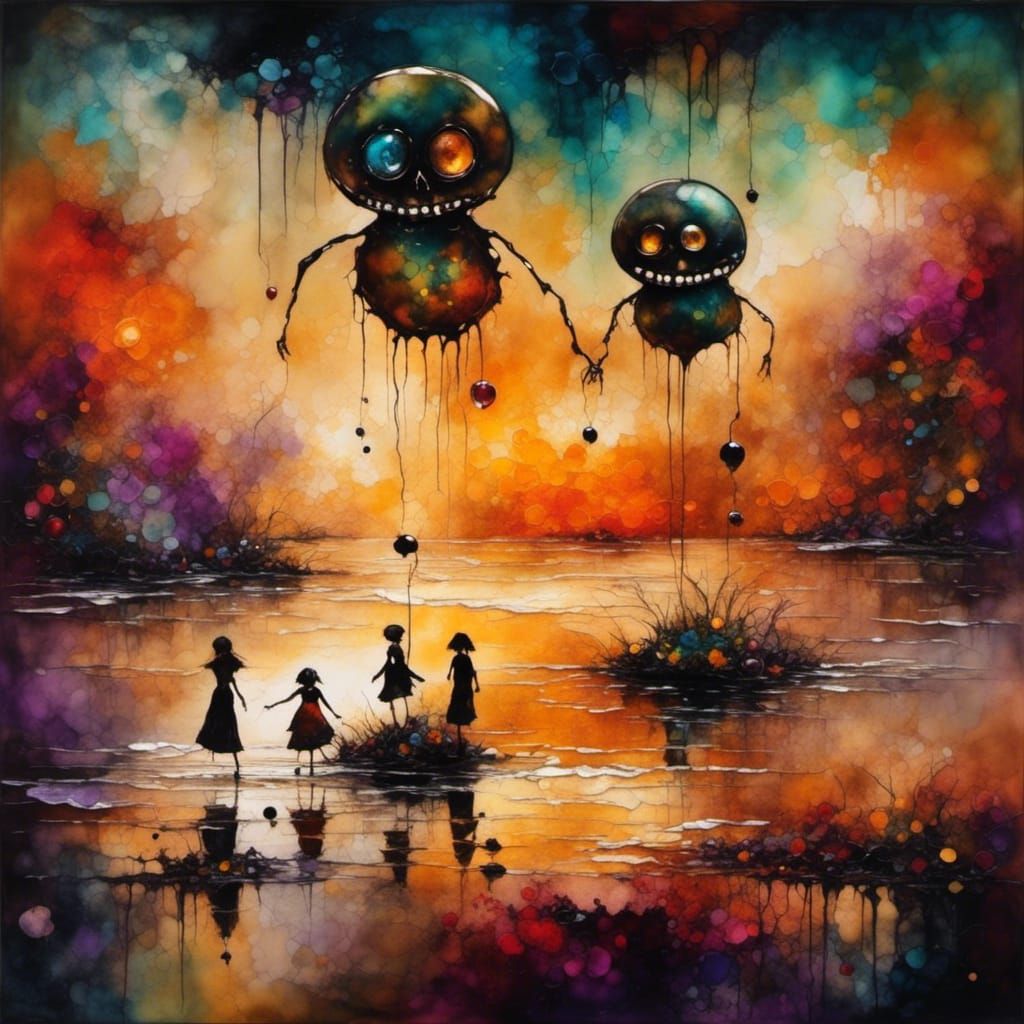 Ethereal Dark Fantasy in Ink Wash Style