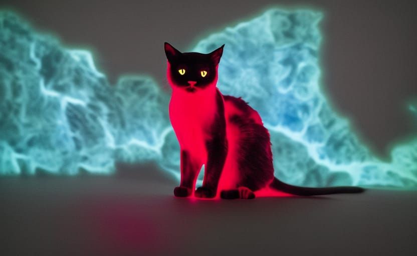 Fierce Bioluminescent Cat in Bold Silhouette