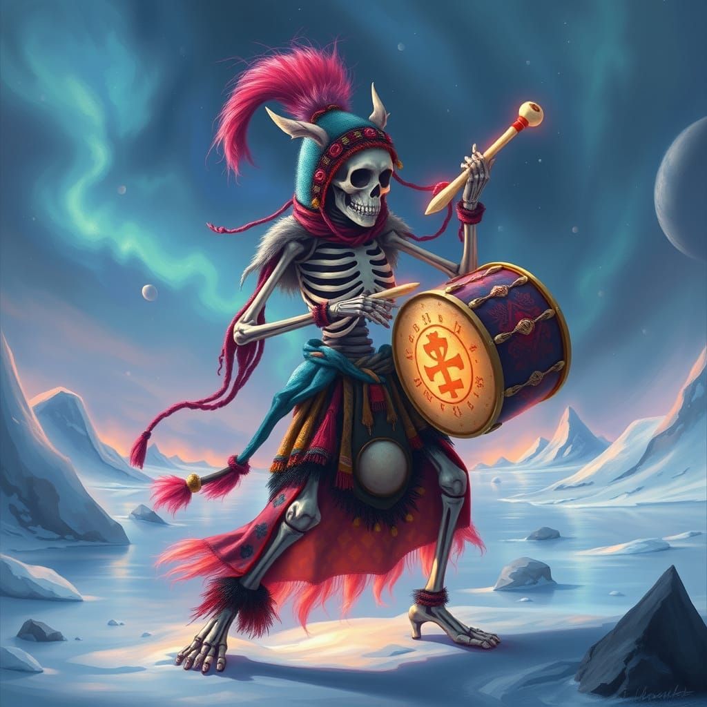 Ahkiyyini Skeleton Spirit Dances in Arctic Landscape