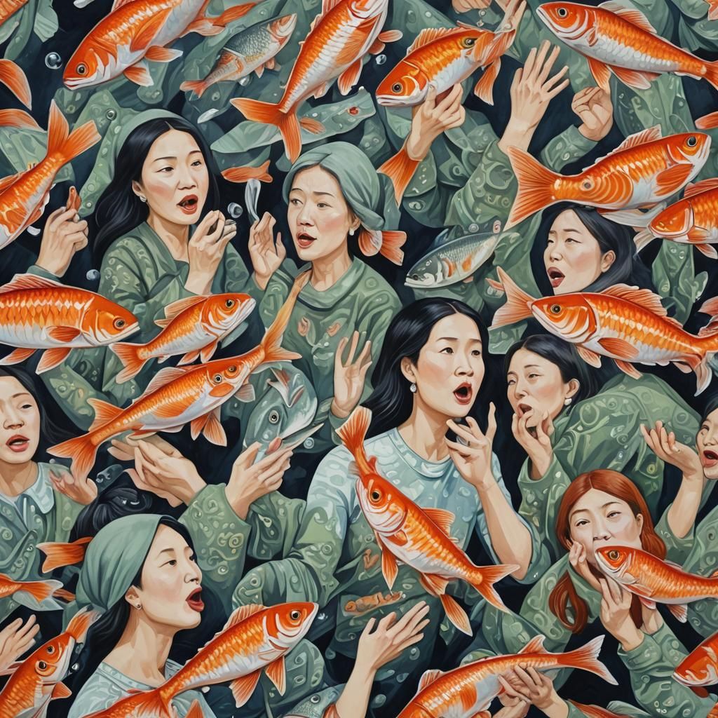 Surreal Gouache: Women Metamorphosing into Fish
