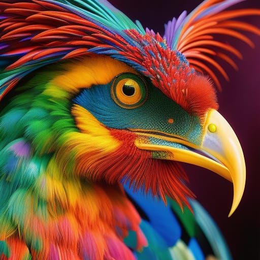 Psychedelic Cosmic Rooster Portrait in Photorealistic Style