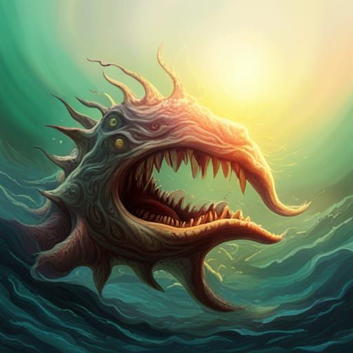 Abyssal Sea Monster in Hyperrealistic Splash Art