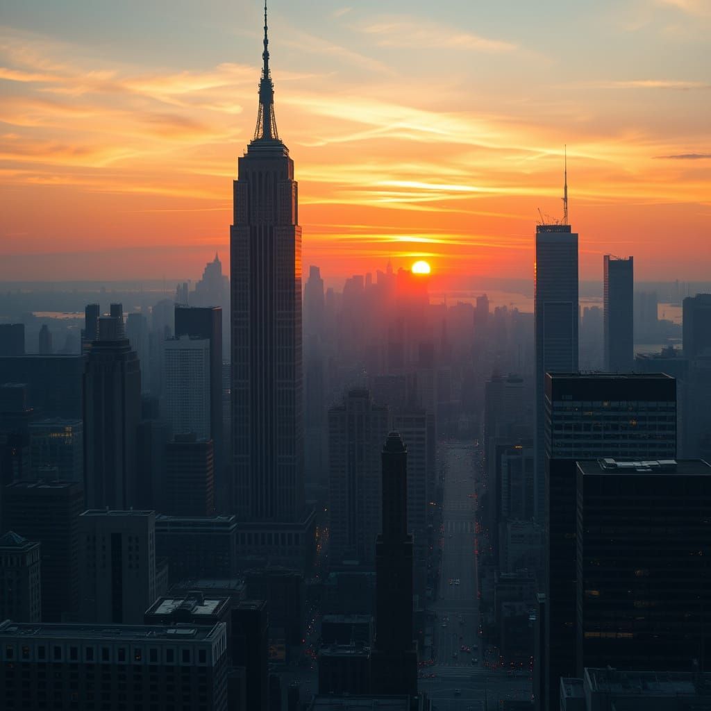 New York City Skyline at Sunset in Cinematic Digital Art