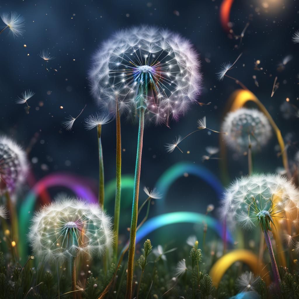 Dandelion Seeds Spread Like Snow Under Silver Moon