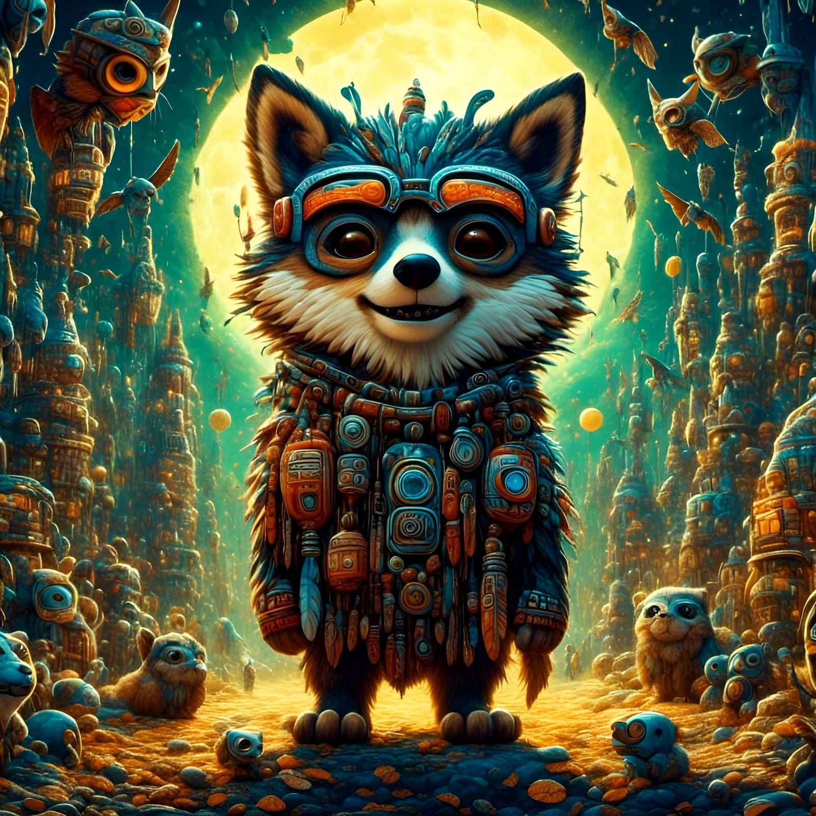 Cute Creepy Chibi Wolf in Northwest Coast Style