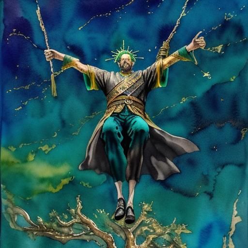 Odin Hanging from Yggdrasil in Watercolour Style