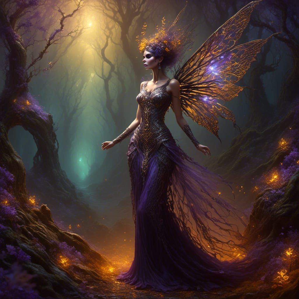 Pixie Skeleton Portrait with Celtic Runes in Fantasy Forest