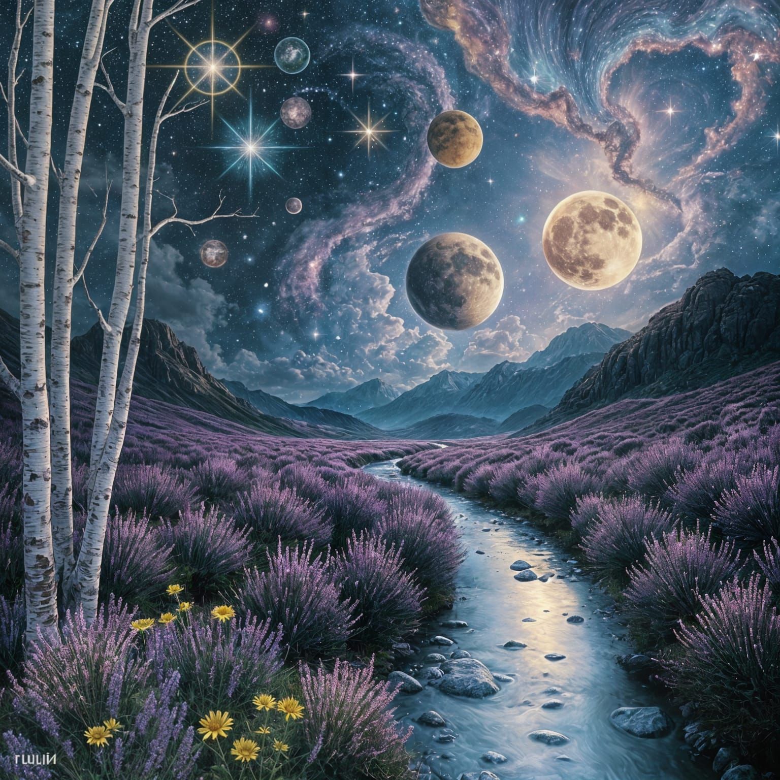 Cosmic Stream Landscape in Klimt Style