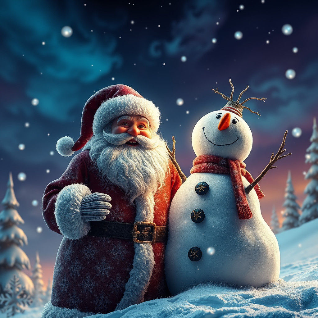 Santa and Snowman in Winter Wonderland