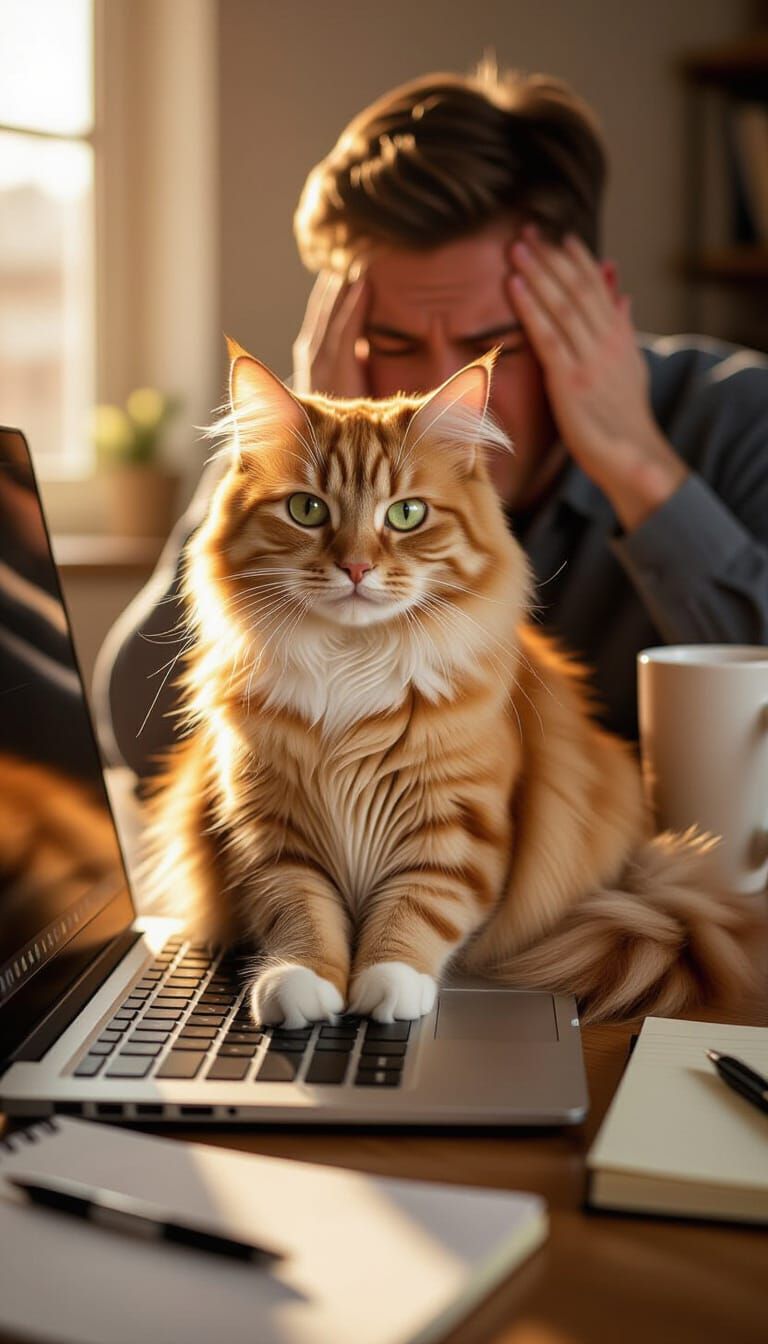 Smug Orange Tabby Cat Sits on Laptop Keyboard