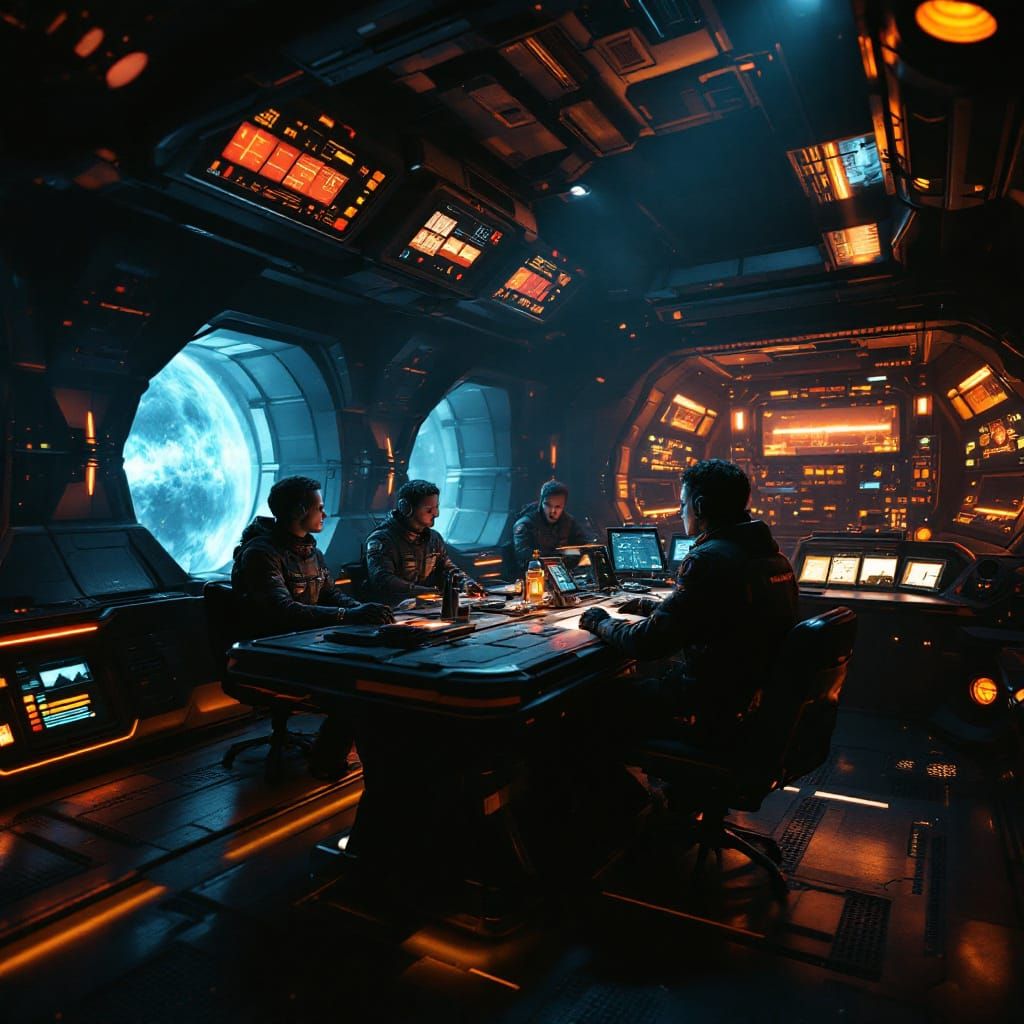 Futuristic Spacecraft Bridge in Cinematic Lighting